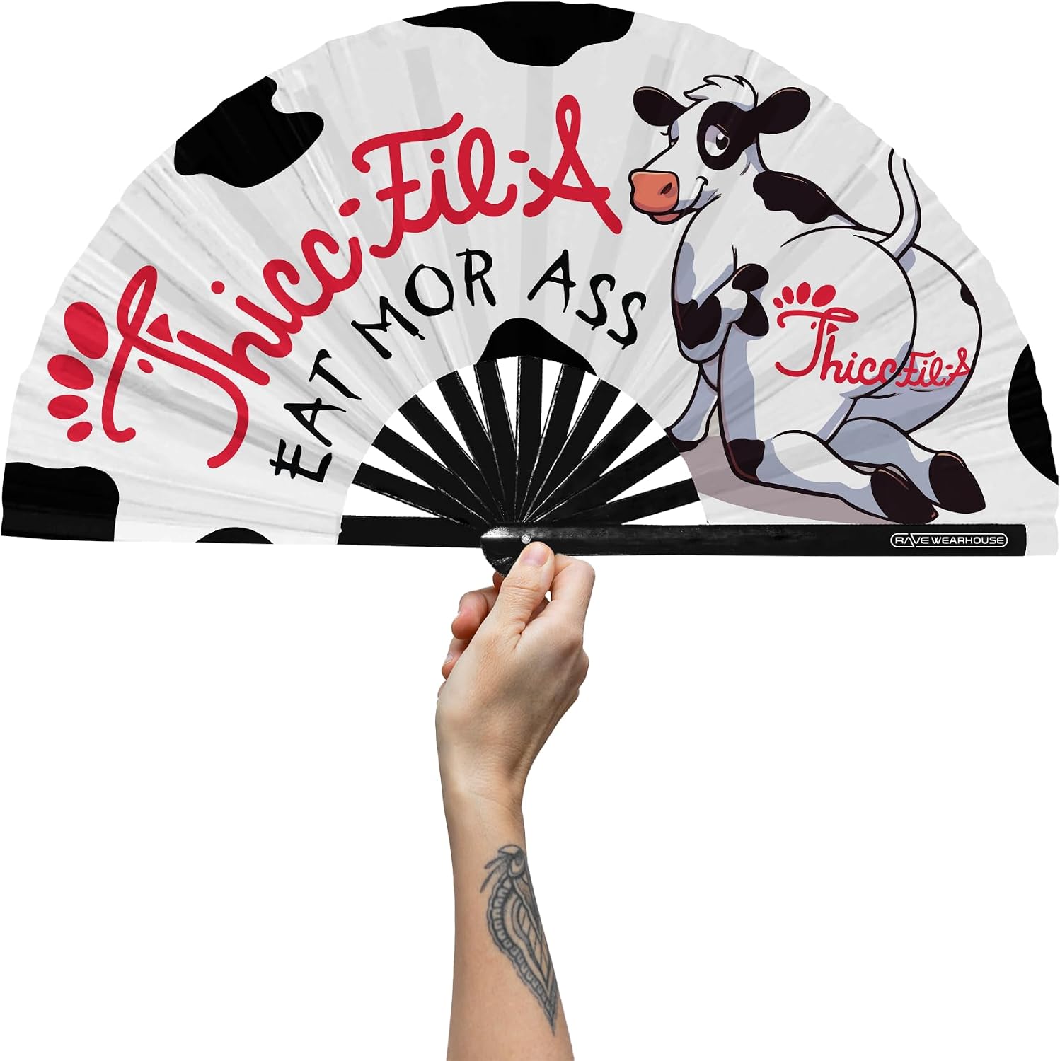 Rave Wearhouse Rave Fan - UV Glow Large Bamboo Folding Hand Fan for Men/Women Fan for EDM, Music Festival,Club,Event,Dance