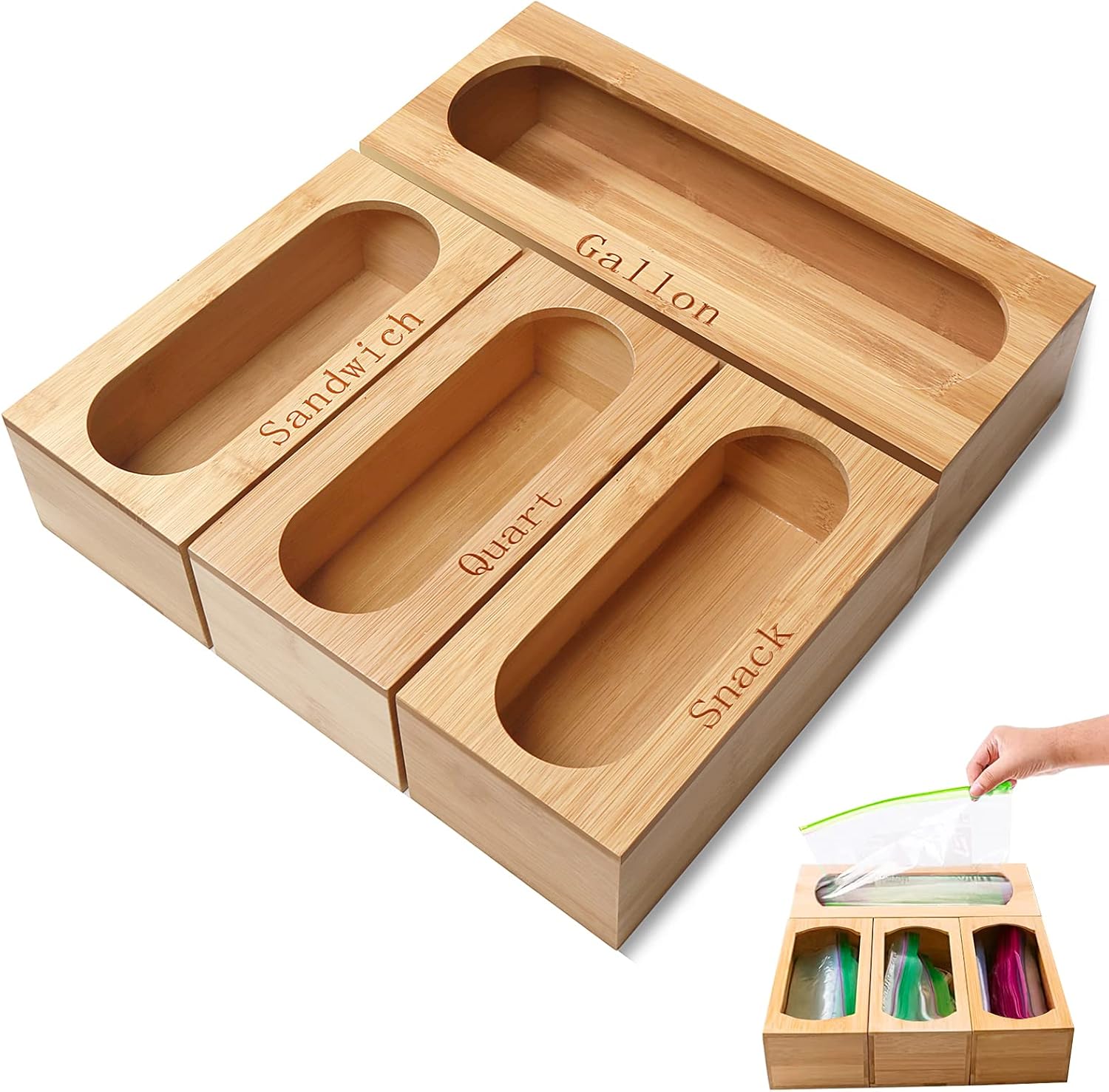 Greentainer Bamboo Baggie Organizer for Kitchen Drawer