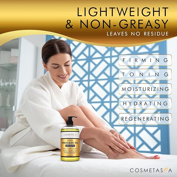 Cellulite Massage Oil with Massager Mitt - 100% Natural Cellulite Oil, Highly Absorbable and Deeply Penetrates Skin- Firms, Tones, Tightens & Moisturizes Skin By Cosmetasa (8.8 oz)
