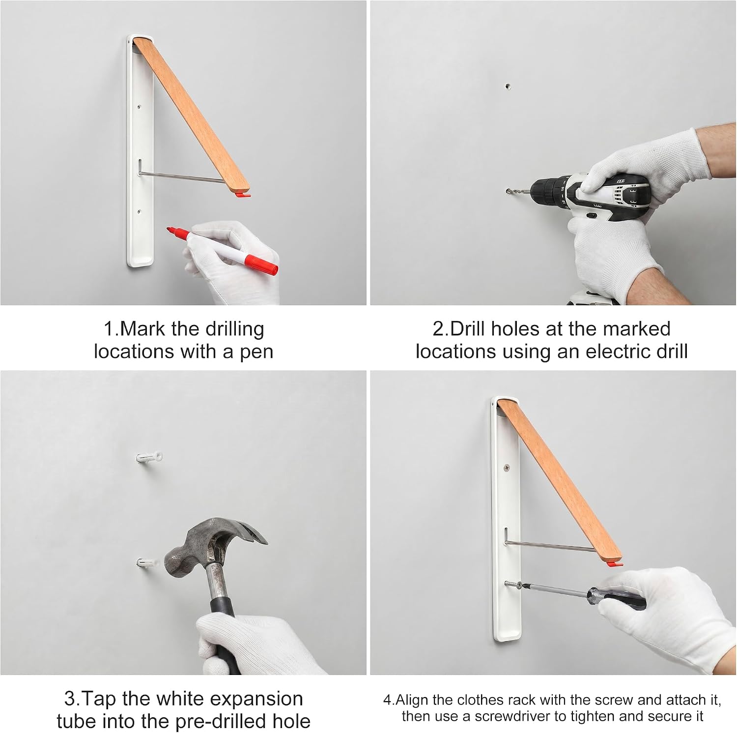 RFOUO White Foldable Wall Mounted Clothes Drying Rack,Laundry Hanger,1 Pack
