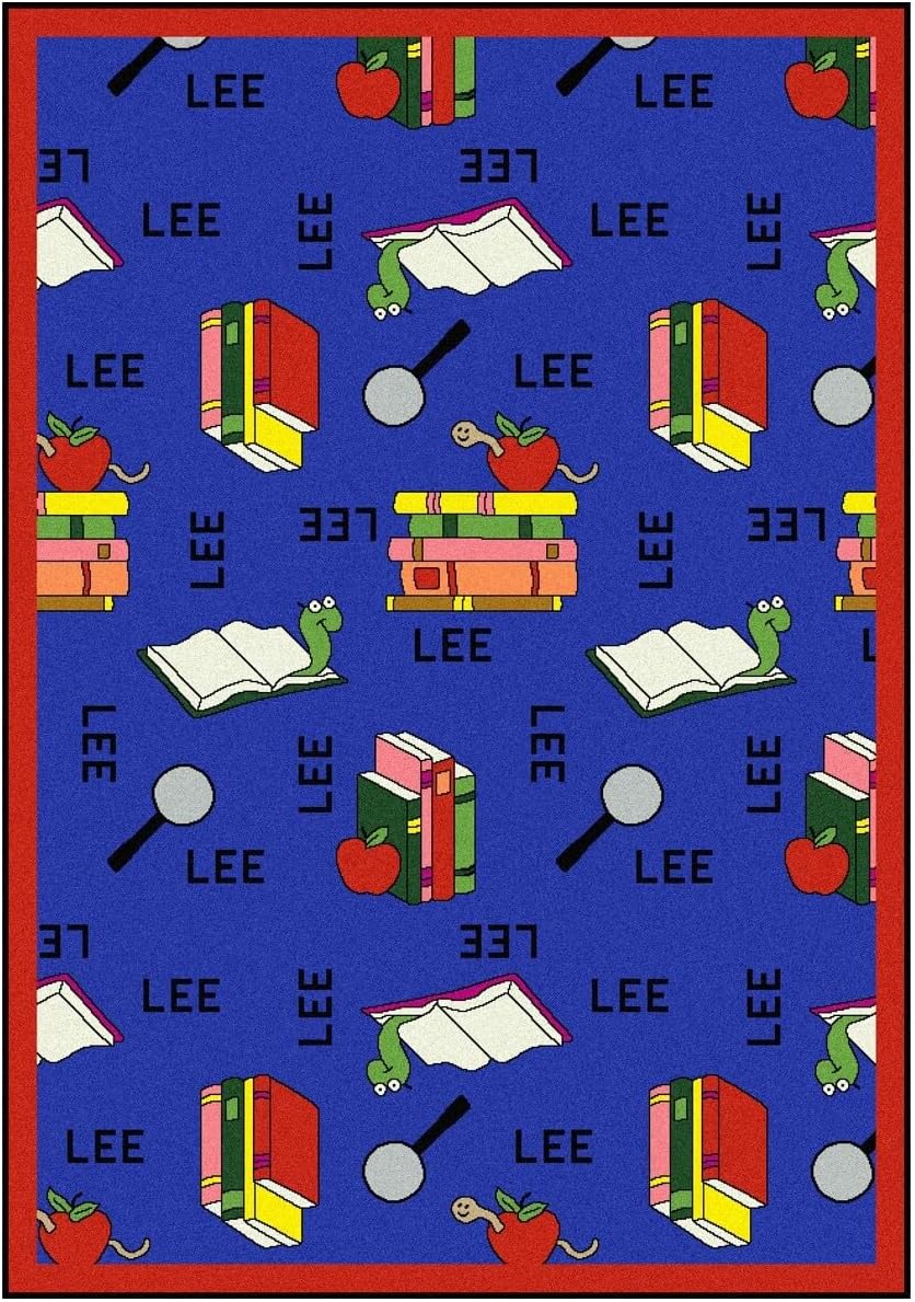 Joy Carpets Kid Essentials Language & Literacy Spanish Bookworm Rug, Blue, 5'4" x 7'8"