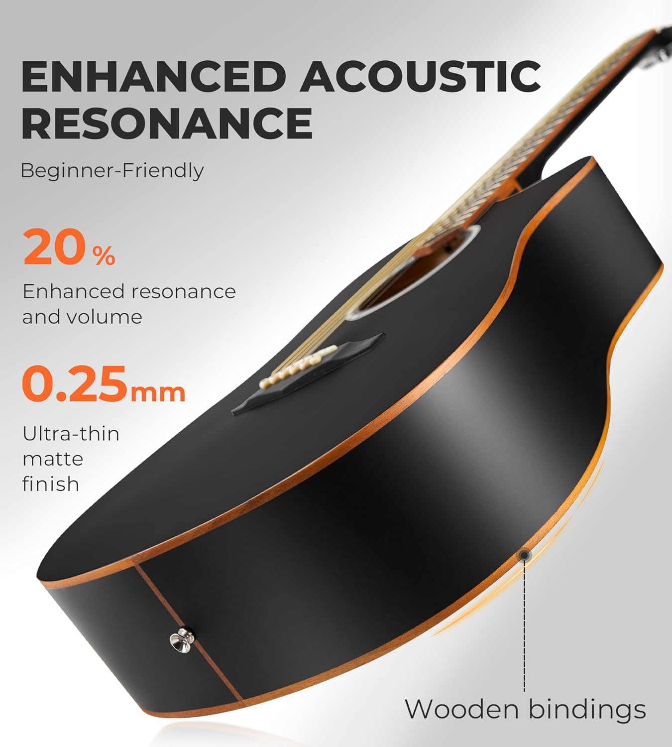 Vangoa 41" Acoustic Guitar Bundle for Adults Beginners Teens Dreadnought Full Size Cutaway Guitarra Acústica Kit with Wooden Bindings, Gig Bag, Tuner, Steel Strings, Capo, Strap, Black