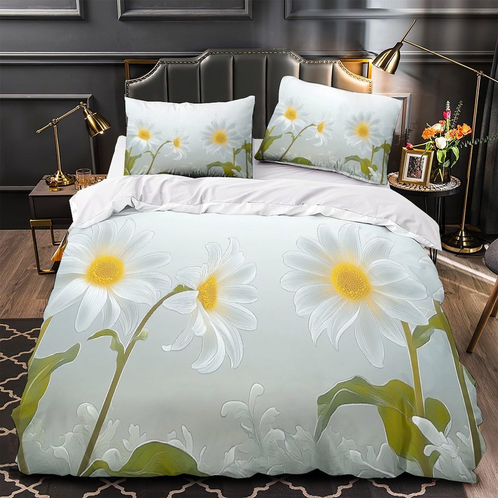 Parure housse de couette marguerite 3D microfibre drap de lit 3 pièces de chambre