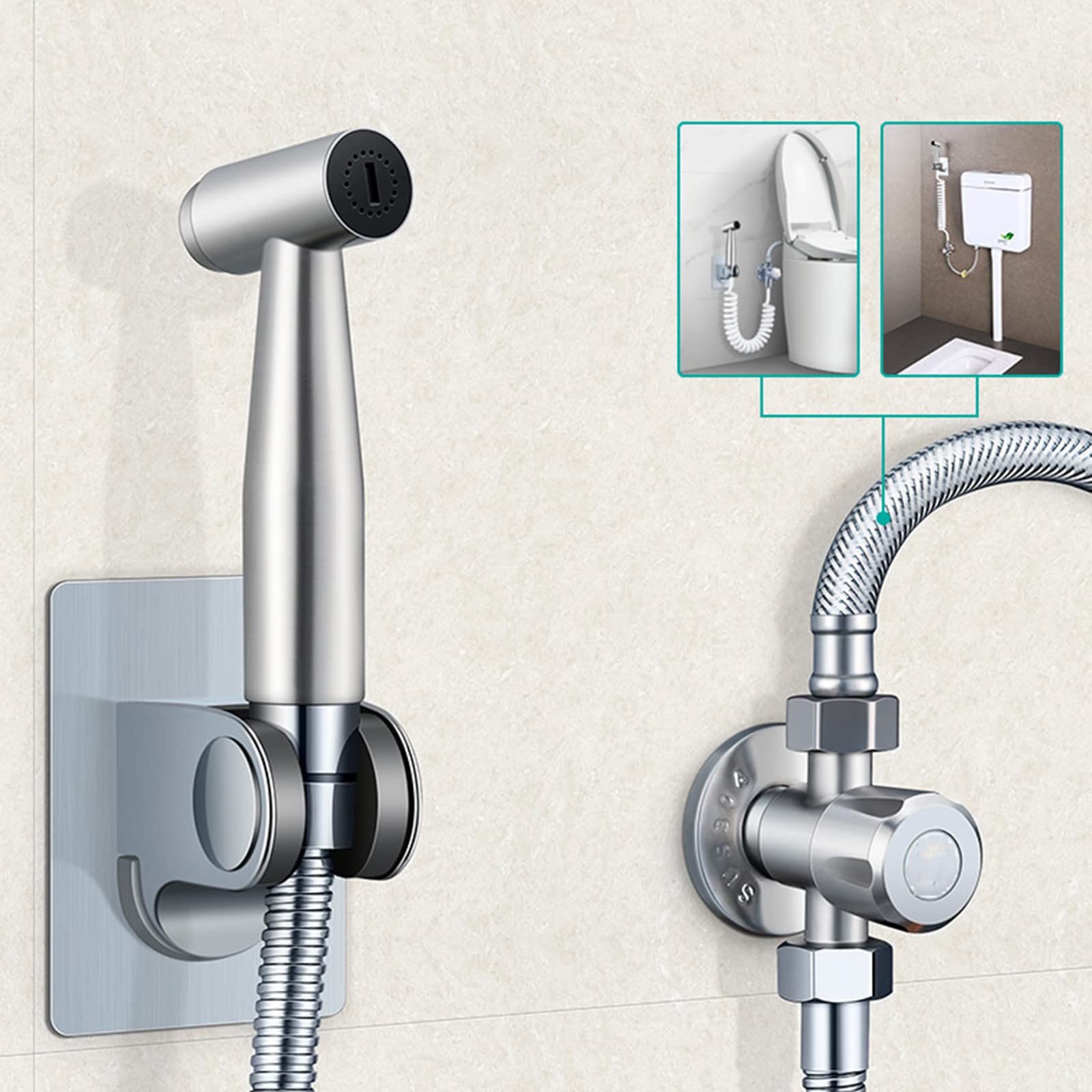 Ręczny spryskiwacz bidetowy ze stali nierdzewnej, zestawy zamienne, budżet do głowicy prysznicowej toalety, ręczny bidet ze stali nierdzewnej, oszczędzająca wodę, dysza bidetu, chrom (rysunek