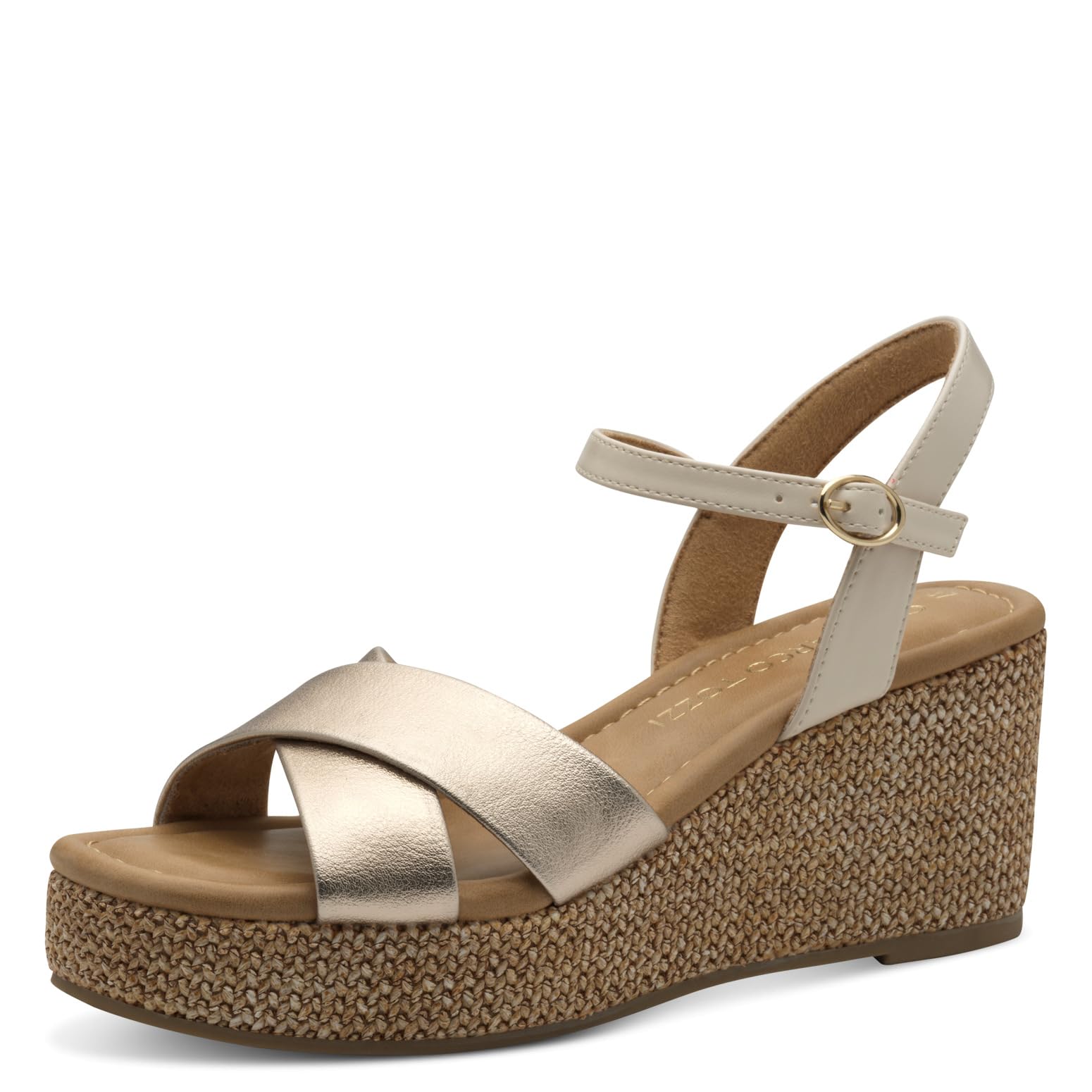 MARCO TOZZI Women Sandal soft Feel Me footbed soft lining Summery, metallic (PLATINUM COMB), 5.5 UK