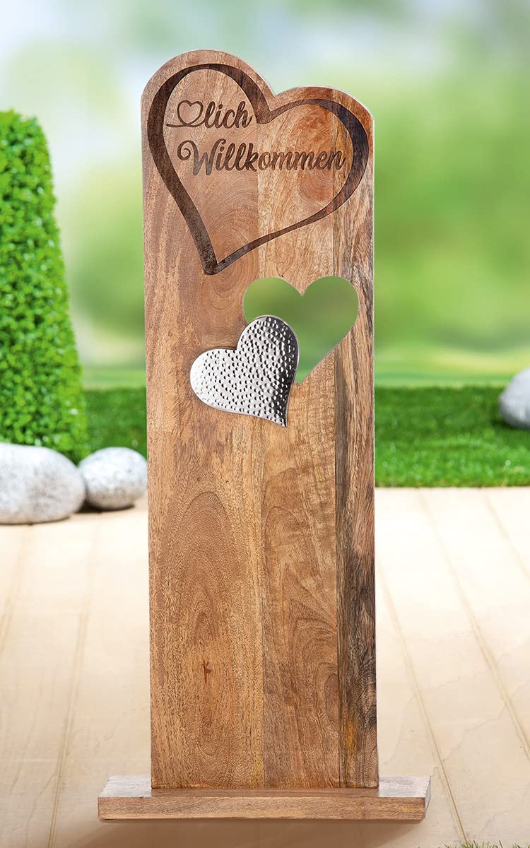 GILDE Holz Deko Standrelief XXL Herz - lich willkommen - Dekoration Eingang Flur Diele
