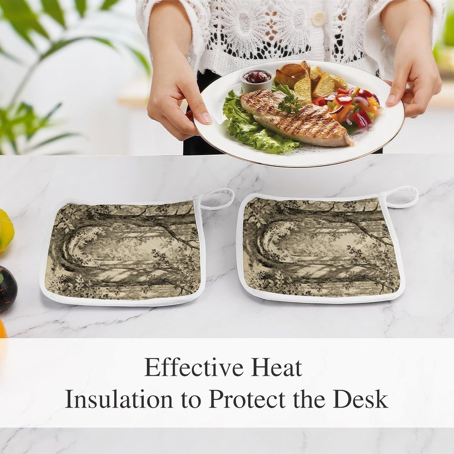Vintage Sketch Forest Polyester Heat Resistant Pot Pad Non Slip Anti Scald Hot Dish Mat Reusable Table Protector for Kitchen Hot Pot Mat Wear Resistant Heat Proof Table Pad for Countertop Dining Room
