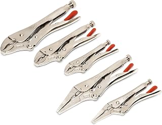 Crescent 5-Piece Curved & Long Nose Locking Pliers Set CLP5SETN-08 - Durable Vise Grips with Wire Cutter