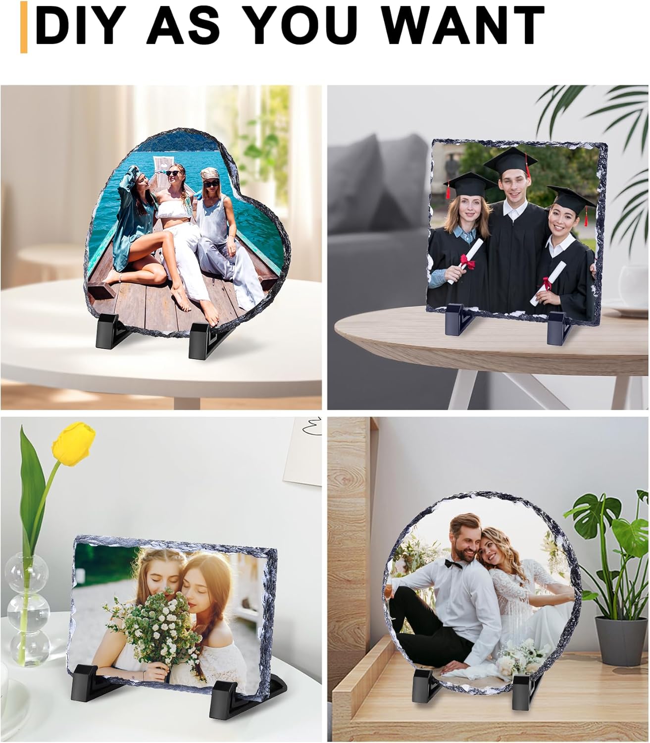 Custom Rock Photo Personalized Rock Slate Photo Frame Plaque Customized Memorial Picture Gifts for Christmas Mothers Fathers Day Gift Wrapping Available Same day Pick up (Round 7.9x7.9 inch)