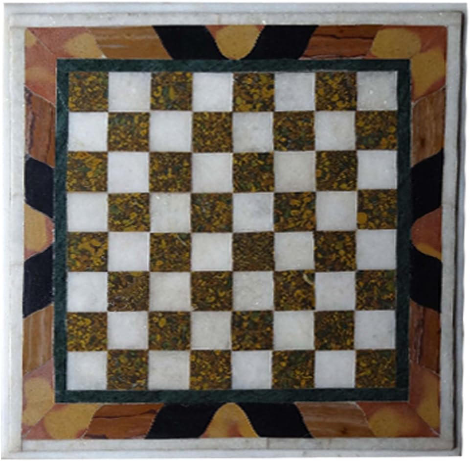 Black Marble Inlay Pietra Dura Coffee Table Top 15" inch Chess Board Game Designer Table Top