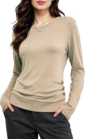 Womens Long Sleeve Shirts Fall Tops 2026 Casual Basic Tees