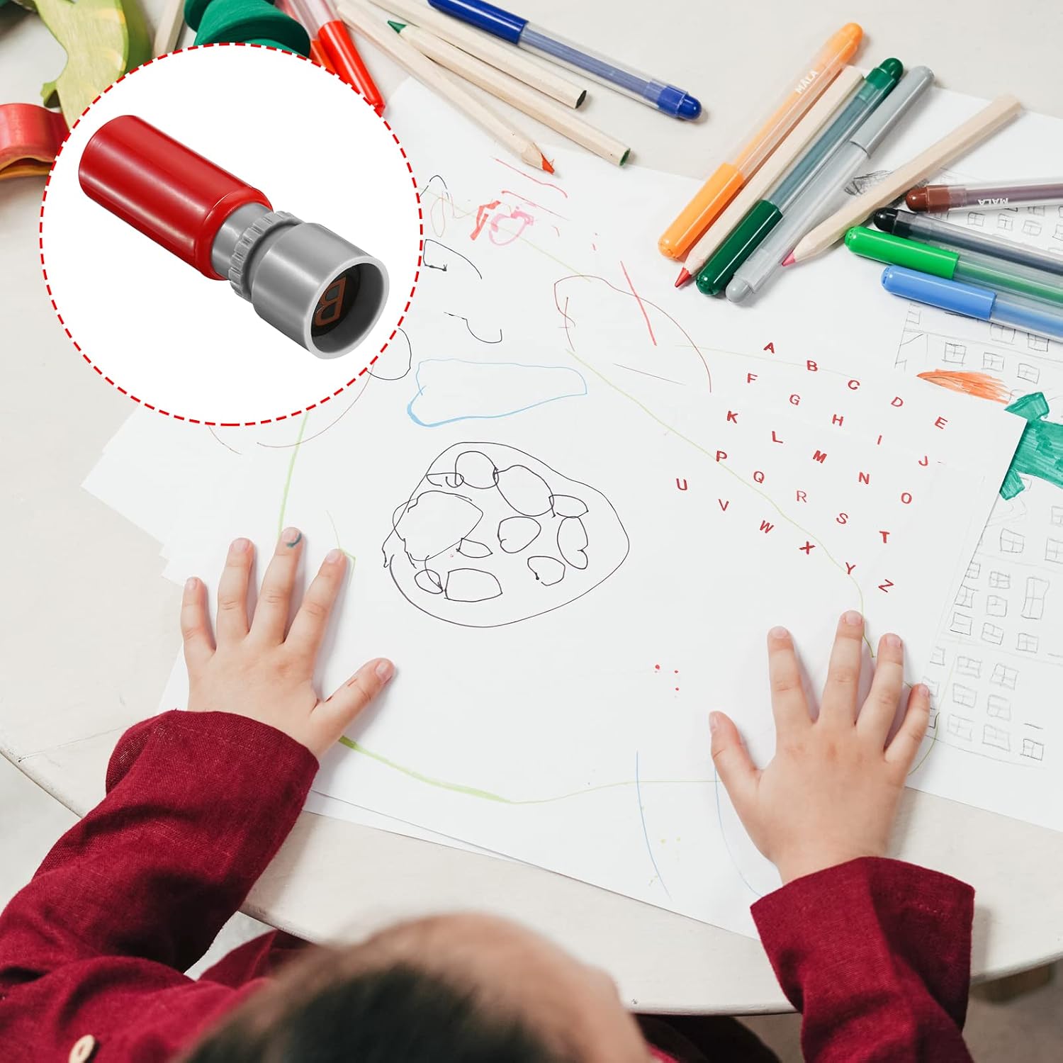 YOKIVE Letter Stamp, Alphabet Character Stamper with Ink Decorate Postcards, Great for Classroom, Festivals (Red, Letter B)