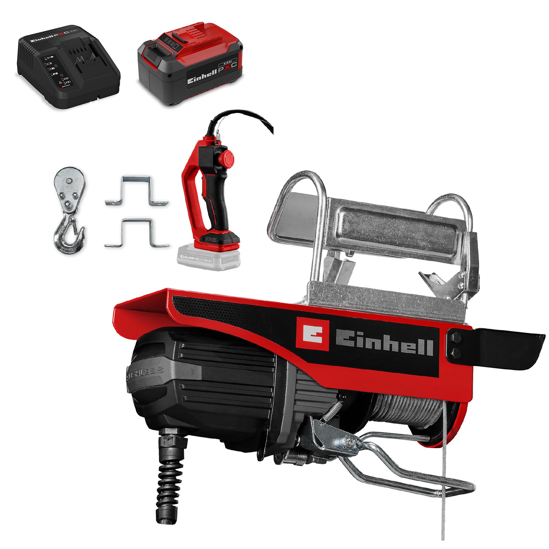 Einhell Akku-Seilhebezug TE-EH 18/250 Li BL | PXC | 18 V | Brushless | 250 kg Tragkraft mit Umlenkrolle | 12 m Hubhöhe | 3,5 m/min Hubgeschwindigkeit | 5,2 Ah Akku