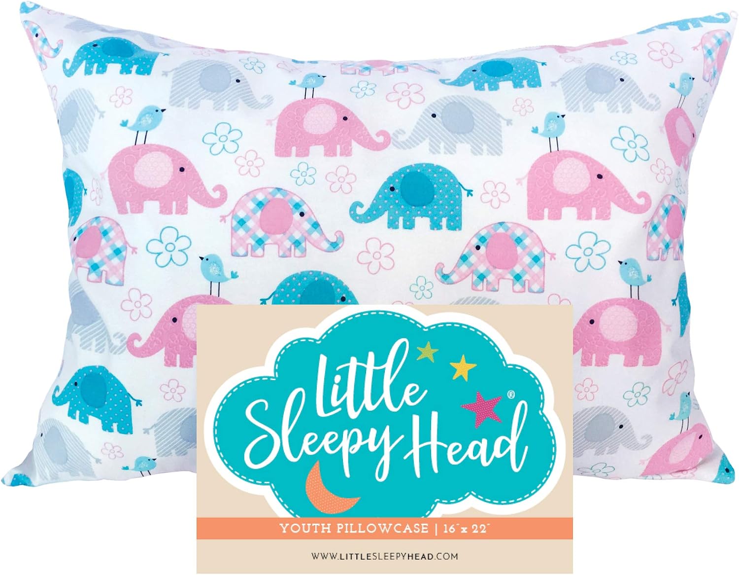 Little Sleepy Head Youth Pillow Case - 100% Made Cotton & Hypoallergenic Pillow Case - Snug Fit Envelope Pillowcase Enclosure - Youth Pillow 16x22 Size - (Sage) Design Travel Pillow Cover