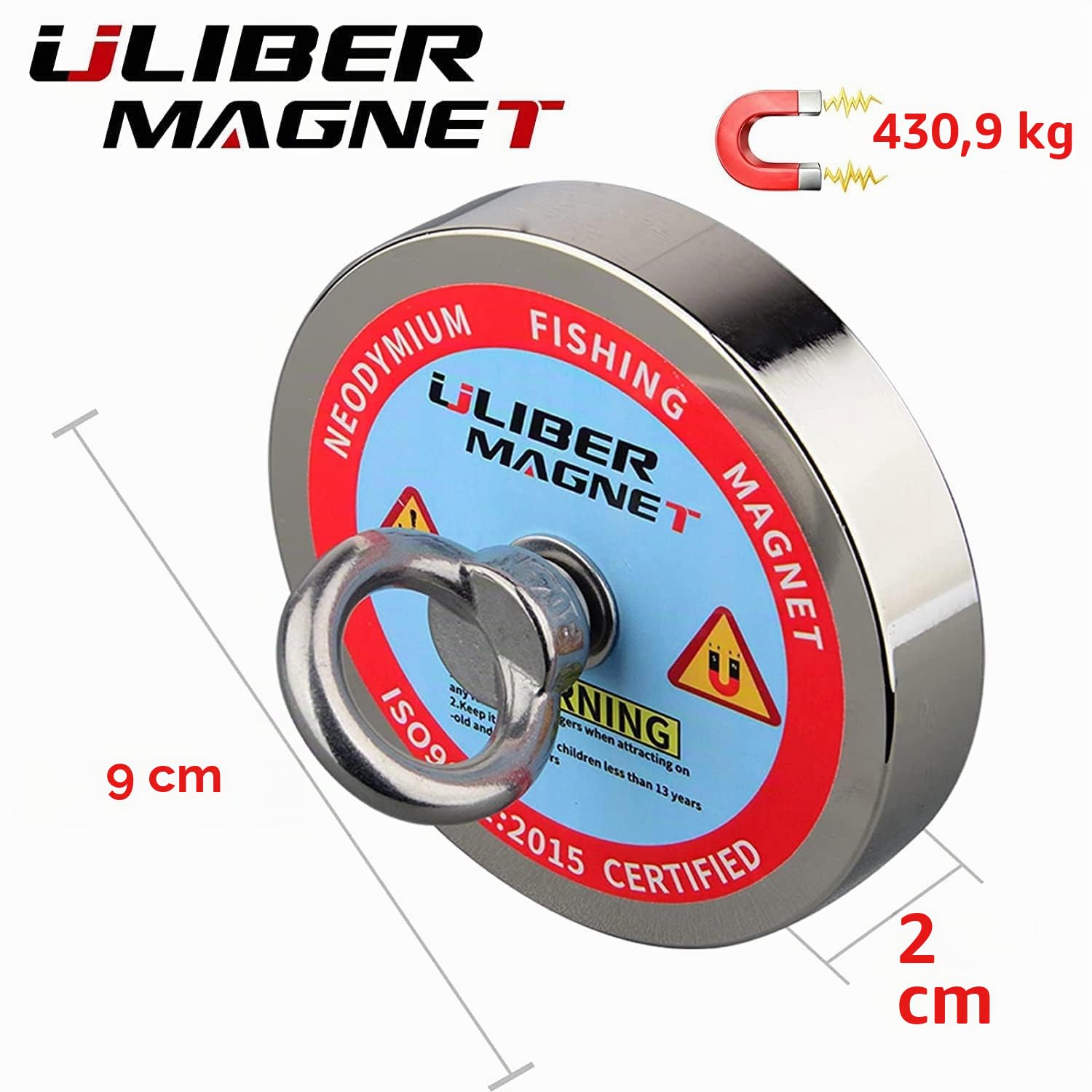 ULIBERMAGNET Aimant de pêche super fort 400kg Traction,n52 néodyme recyclé aimant de pêche diamètre 90mm avec corde et gants préférés, idéal pour la récupération, le Trésor et le recyclage…