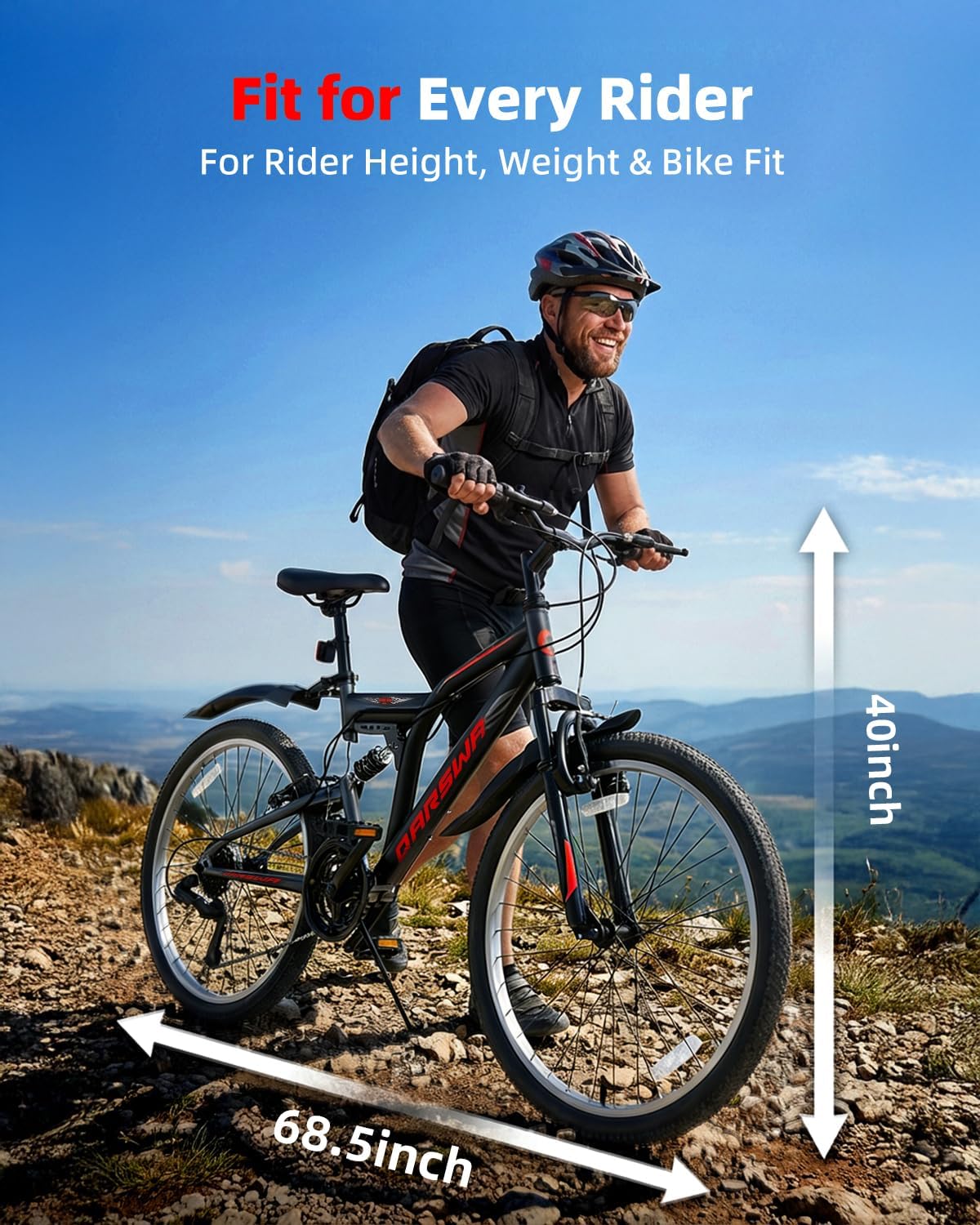 24 Inch Mountain Bike for Men & Women, 21-Speed Full Suspension MTB, High-Carbon Steel Frame, Quick Release Front Wheel, Dual Fenders, Easy Assembly, Trail & Commuter Bicycle