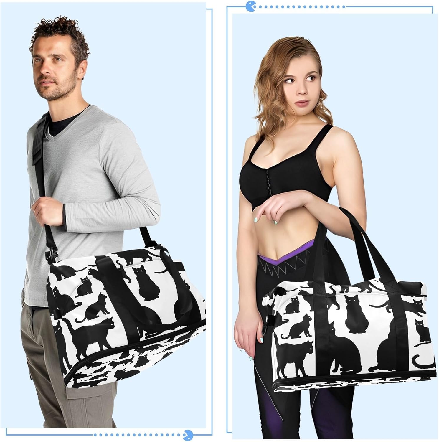 Cats Travel Duffel Bag Gym Tote Bag for Sports Waterproof Carry On Weekender Bag with Compartment