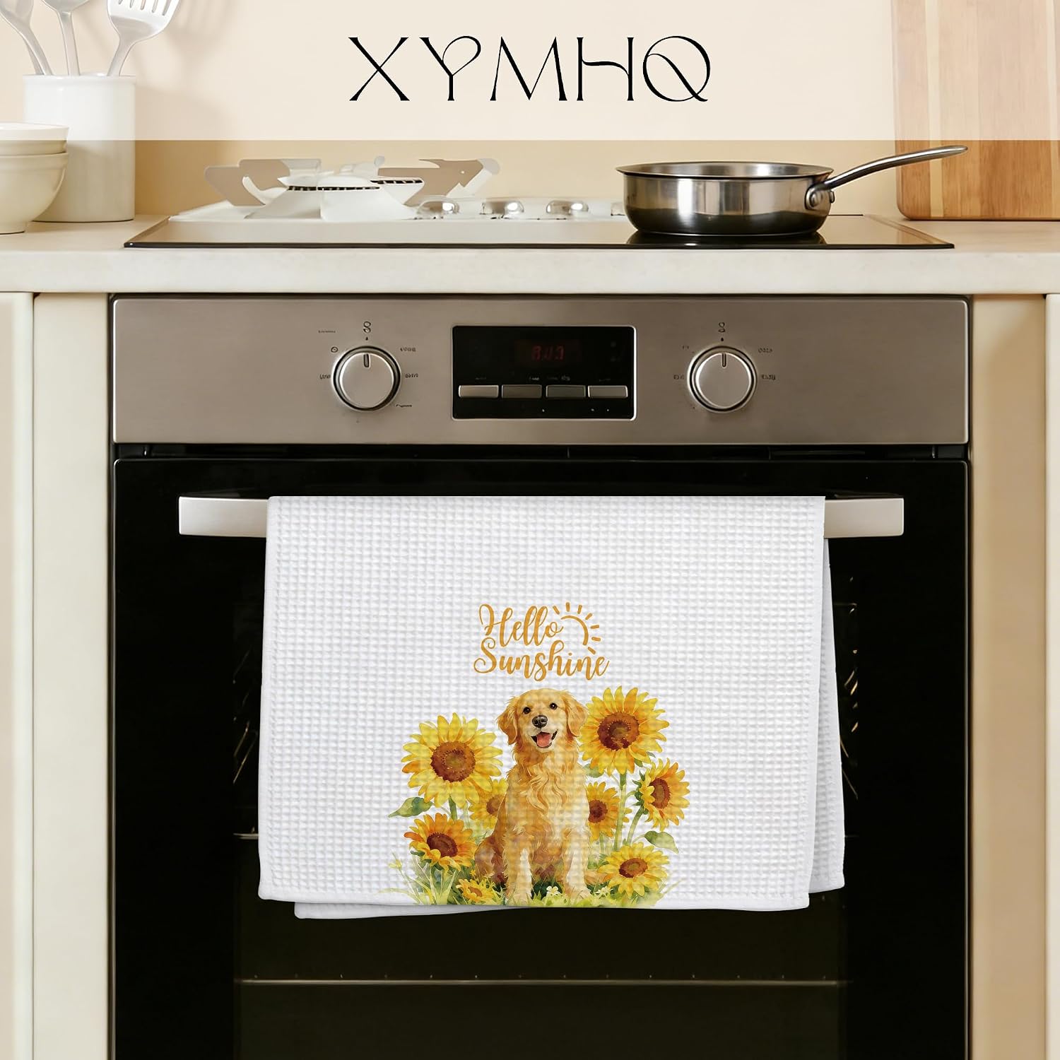 Sunflower Golden Retriever Decorative Hand Towels for Bathroom Kitchen, Golden Retriever Gifts for Women, Hello Sunshine Summer Dog Kitchen Dish Tea Towels, 16x24 Inch