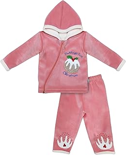 بيبي شورا طقم بيجامة للبنات مكون من سويت شيرت بغطاء للرأس وبنطلون مطرز بنمط بودينج للكريسماس (عبوة من قطعة واحدة)