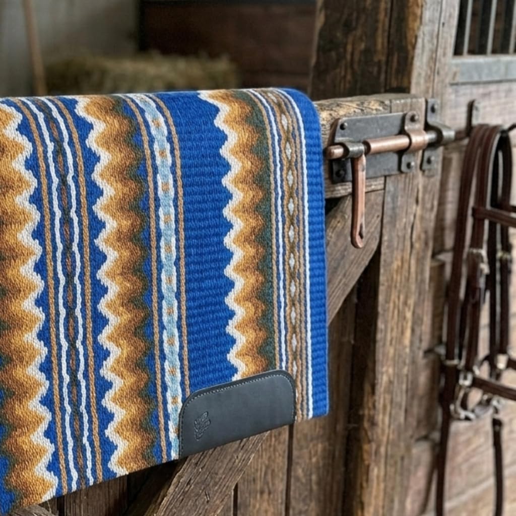 Western Show Saddle Pad/Blanket for Horses - Handmade Wool Saddle Blanket with New Zealand Design, Thick, Durable & Comfortable for Horse Riding (36” L x 40” W x 1) M43