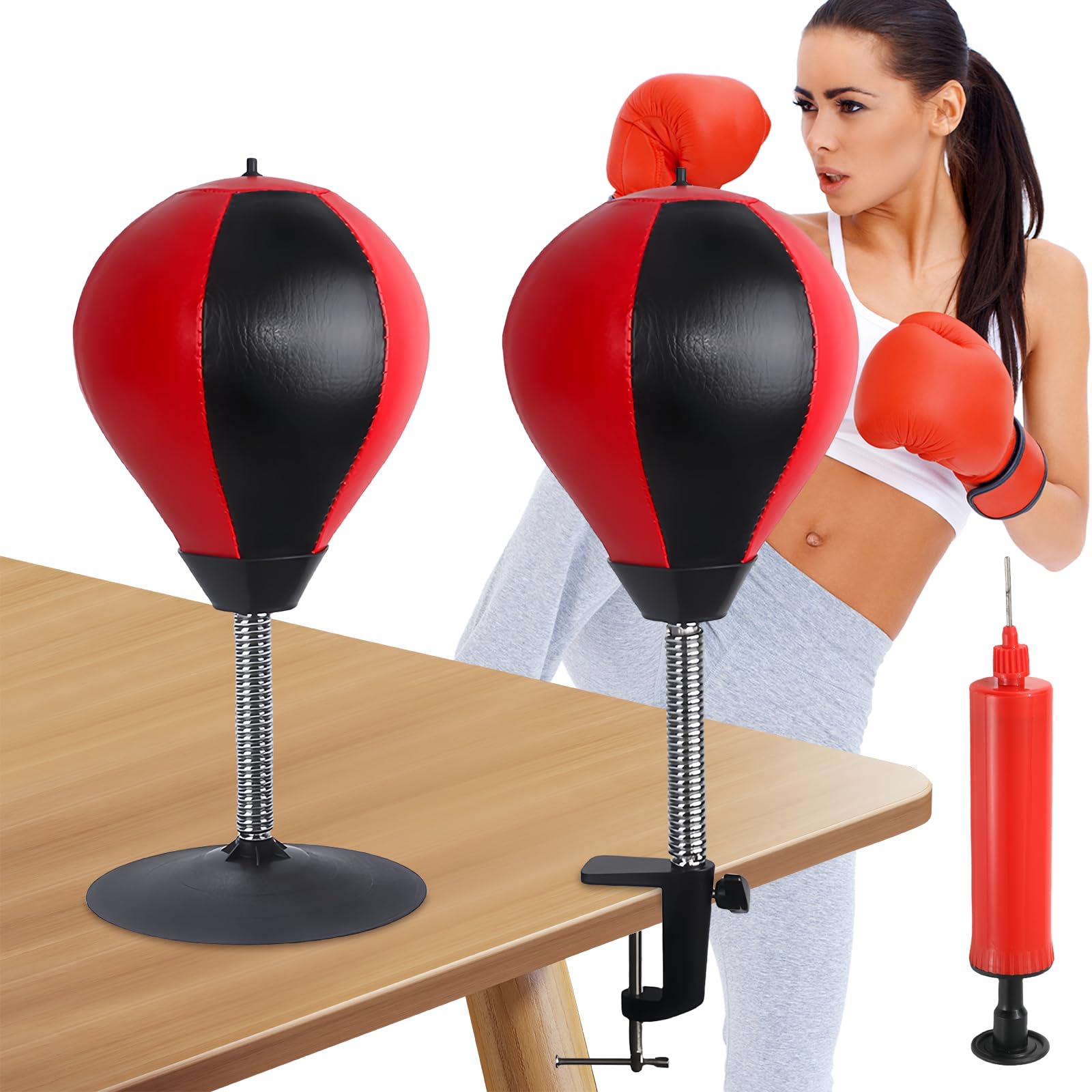 Sacco da boxe da scrivania con ventose potenti e pinza da tavolo, per alleviare lo stress, per ufficio in piedi, regalo divertente per i colleghi dello chef (nero/rosso)