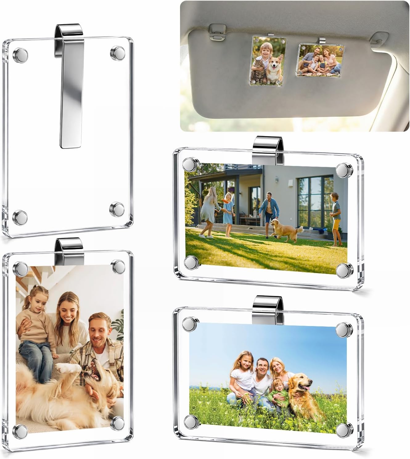 Car Picture Holder, 4PCS Acrylic Magnetic Car Photo Holder for Clip
