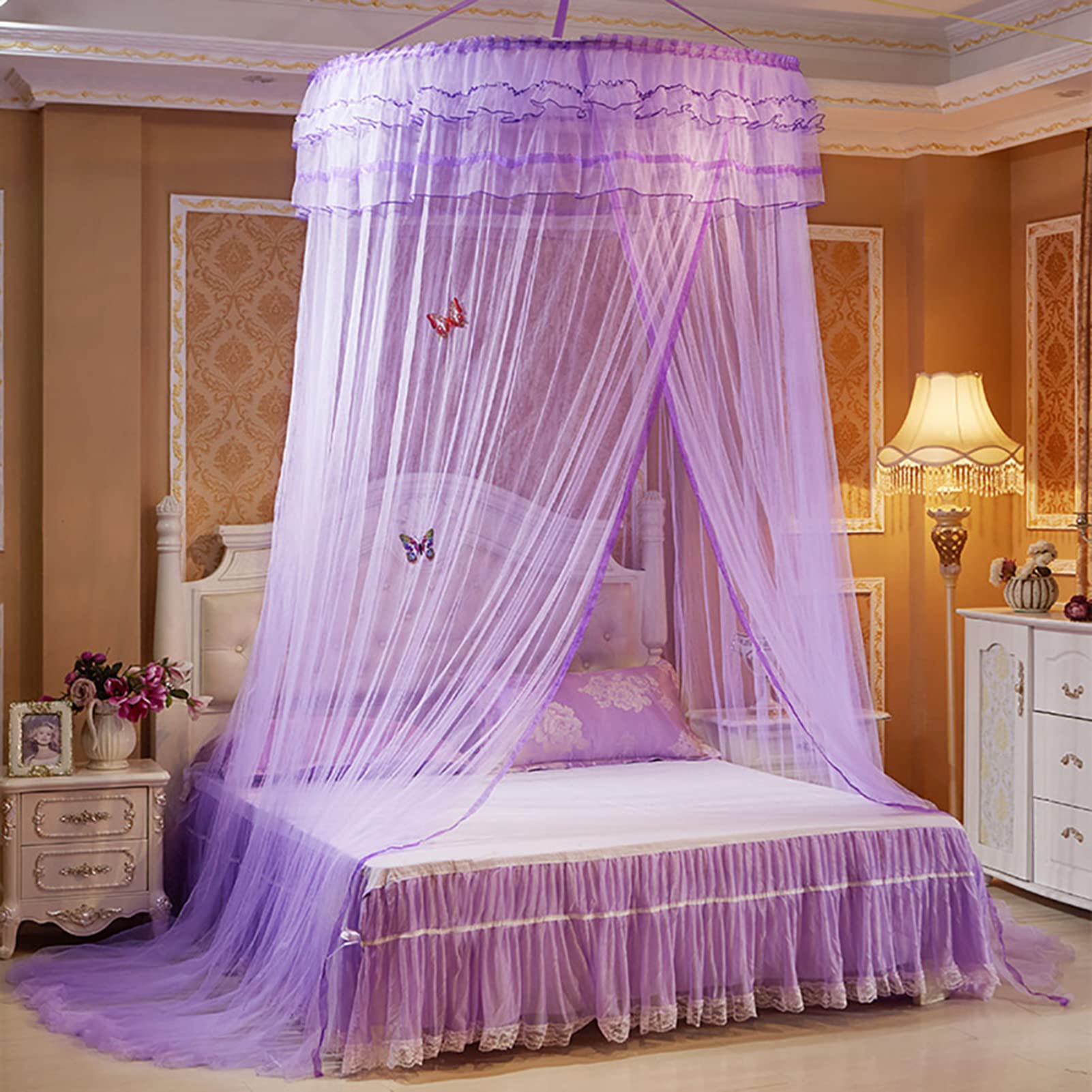 Alvinlite Zanzariera a Cupola Traspirante, Rete Estiva per Lettino a baldacchino in Rete per Lettino Rotondo per Bambini Decorazione -005(Viola) Zanzariera