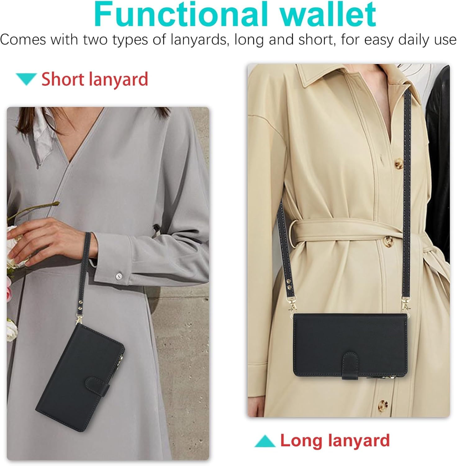 Jaorty Crossbody Phone Wallet Compatible with iPhone 17 Pro Max Case for Women Men, with Card Holder, 6.9 Inch,Purse with Shoulder Lanyard,[Wrist Strap], Zipper Pocket PU Leather, Black - Image 6