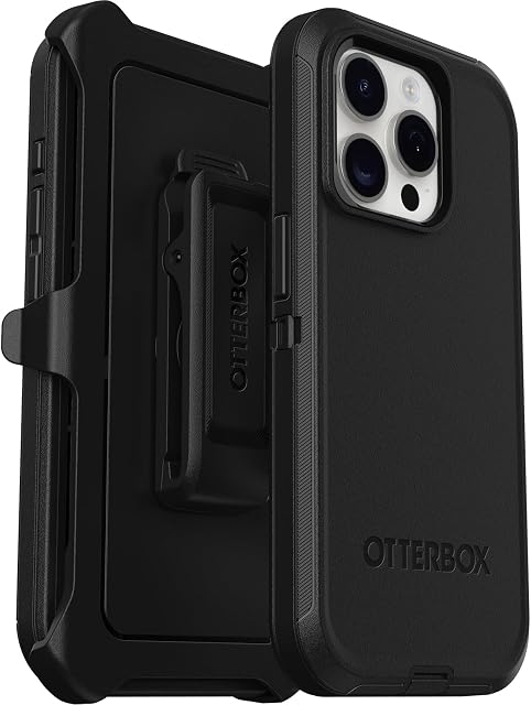 OtterBox Defender Etui do iPhone 15 Pro, Odporne Na Wstrząsy i Upadki, 5 Razy Przetestowane Zgodnie ze Standardami Wojskowymi, Czarne