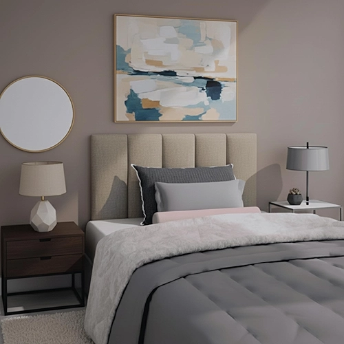 Conjunto 5 Modulos Cabeceira Solteiro Para Cama Box Tecido Em Suede 100cm (Bege)