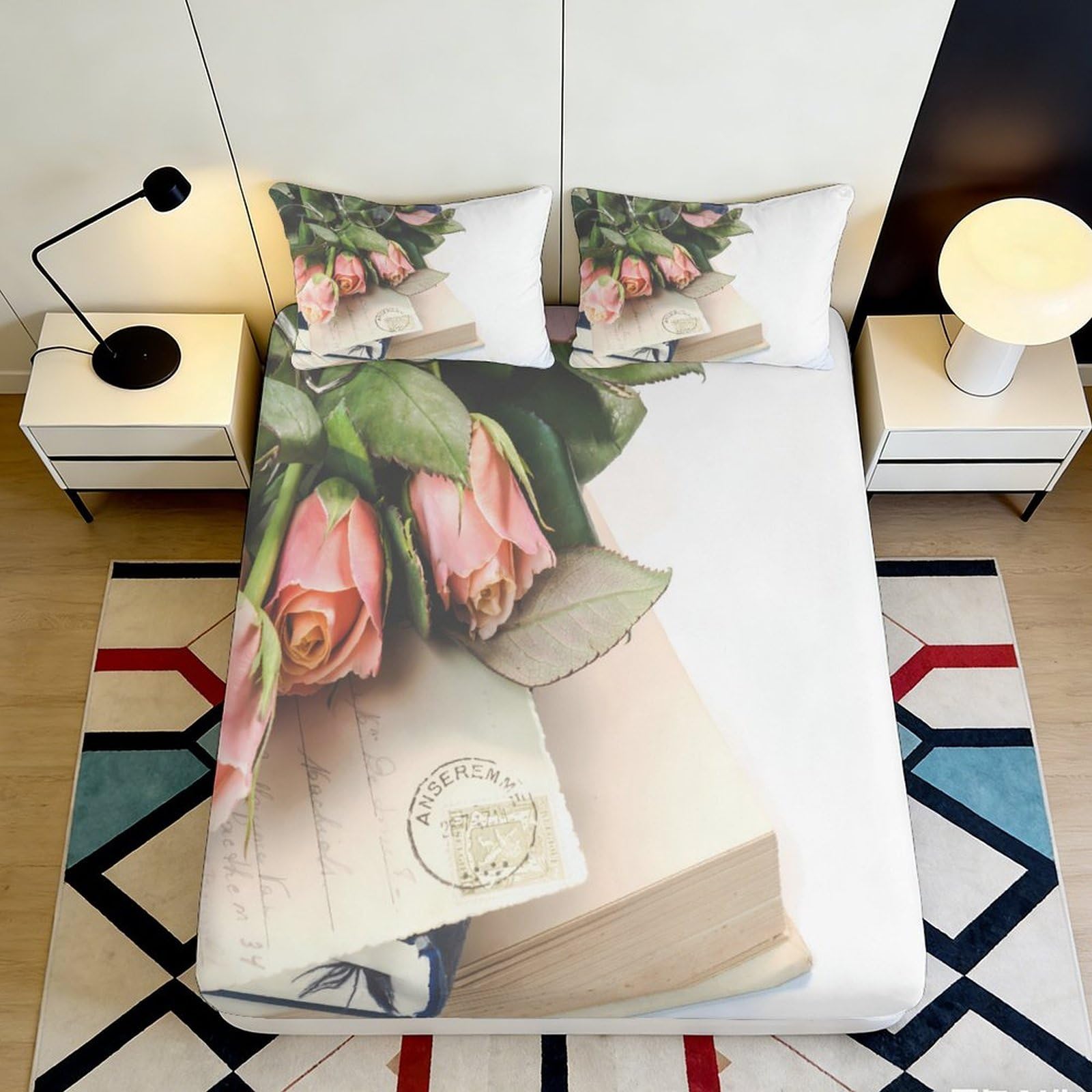 Pnayamiorkfel Style-4 3D Printed Pink Rose Book Fitted Sheet Microfiber Bedroom Decor Floral Mattress Cover For Adult Youth Guest Room 90X200x25cm