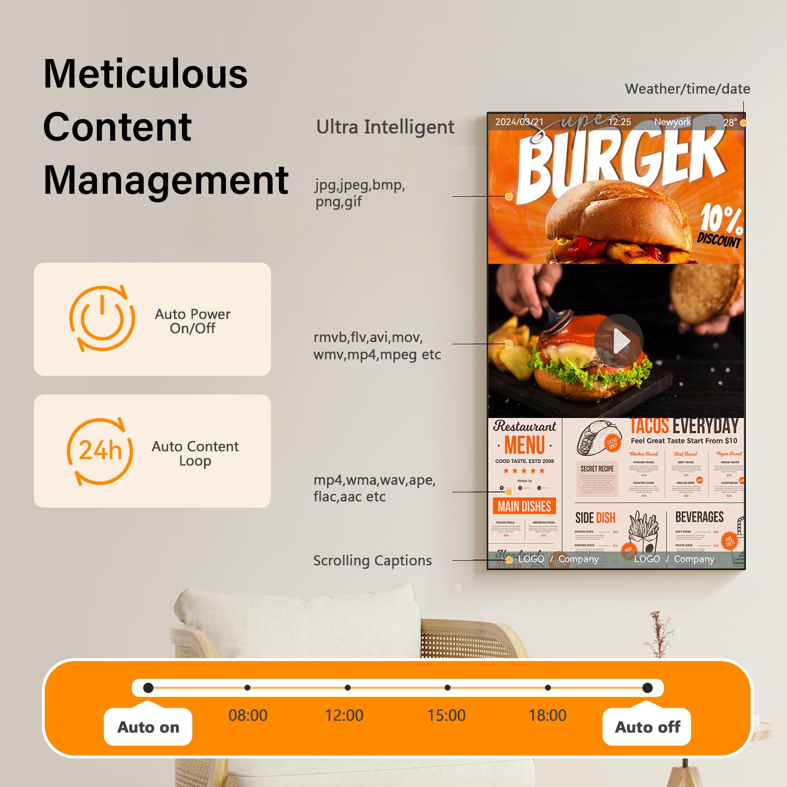 Digital Signage Display 32 Zoll, 4K Werbedisplay Digital, Tragbar 700Nits Digitaler Kundenstopper, Geeignet für Einzelhandelsgeschäft, Restaurant, Einkaufszentrum schaufenster und Gewerbezentrum, Weiß