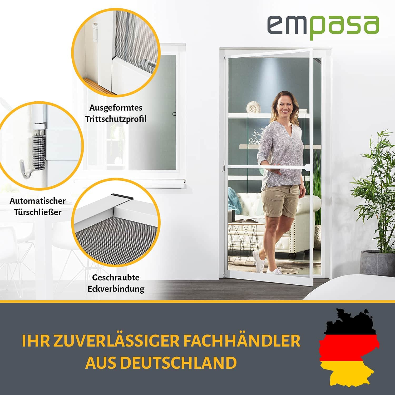 empasa Insektenschutz Fliegengitter Tür Alurahmen MASTER PRO | mit Scharnierkleber als Selbstbausatz, Farbe:braun, Größe:100 x 210 cm