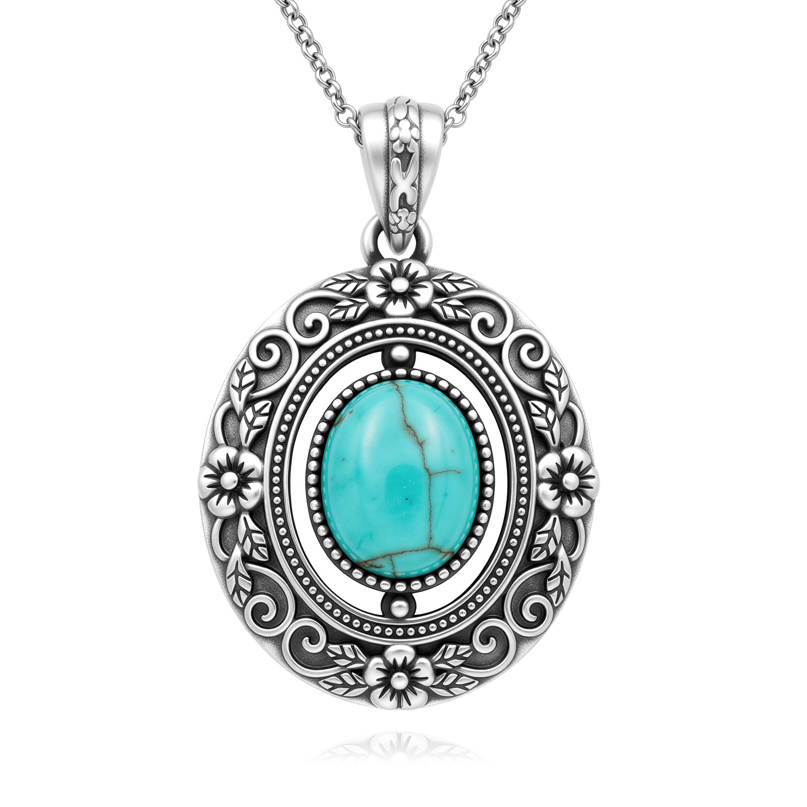 925 Sterling Silber Ovaler Türkis Anhänger Halskette für Damen, Vintage Boho Schmuck Geschenk