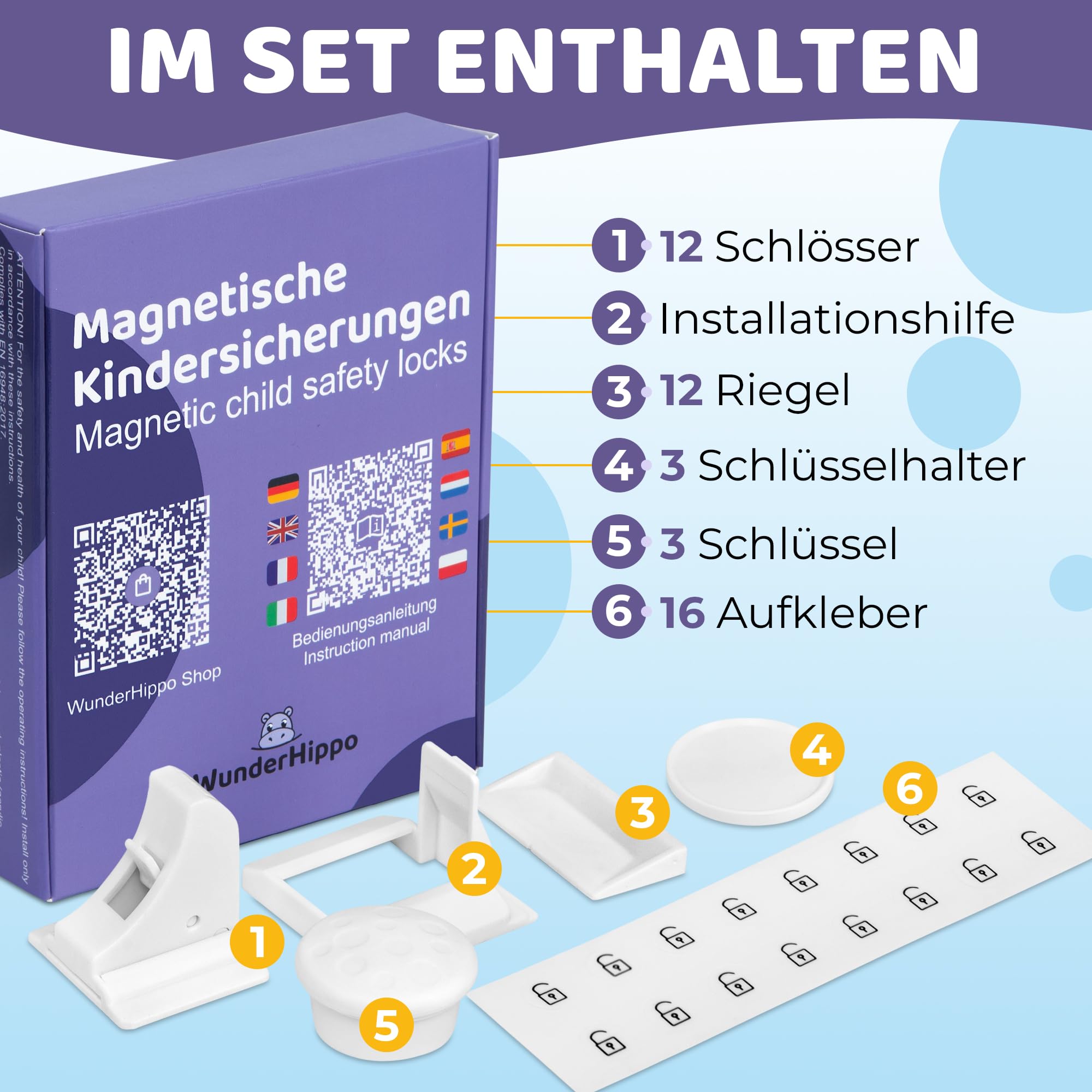 Magnetische Kindersicherung 12 Schlösser 3 Schlüssel Unsichtbarer Magnetverschluss Schranksicherung Schubladensicherung ohne Bohren Weiß