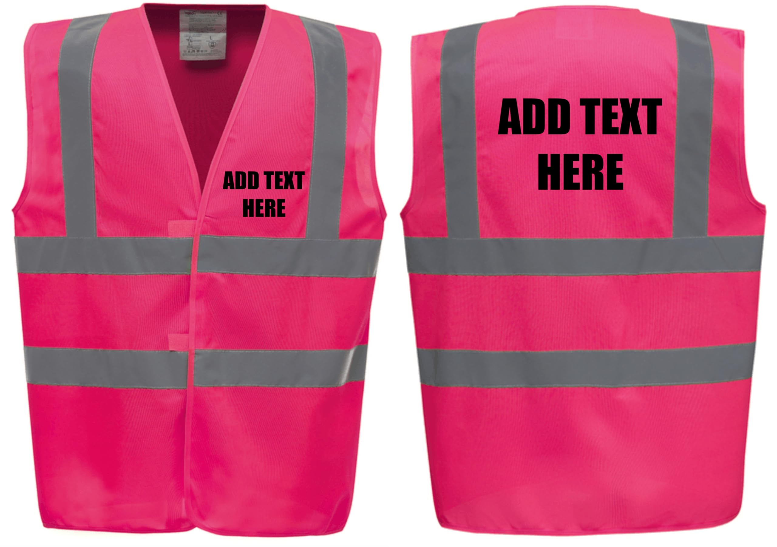 Brook Hi Vis, PINK Hi Vis Safety Vest Custom Printed Waistcoat, Personalise Front and Back, Brand Your Company Logo, X Large