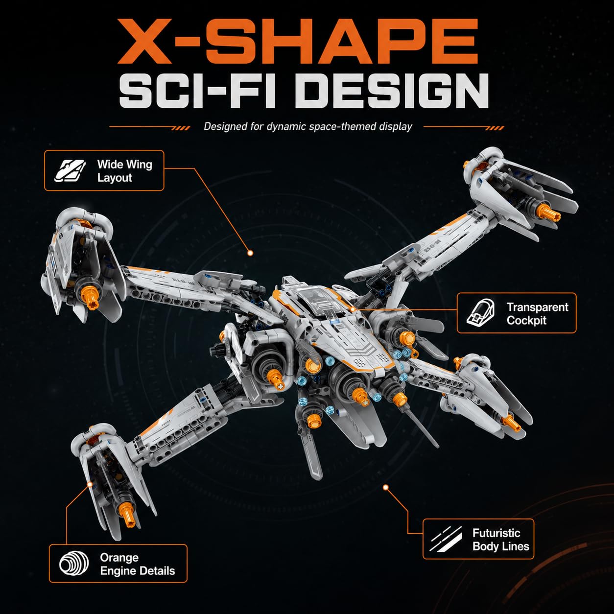 iM.Master - Nave Espacial Juguete X Warship - Bloques de Construcción Adultos Niños - Plataforma Exhibición y Transmisión Mecánica - 1018 Piezas 1:35 - Juegos Educativos Stem - Maqueta para Construir