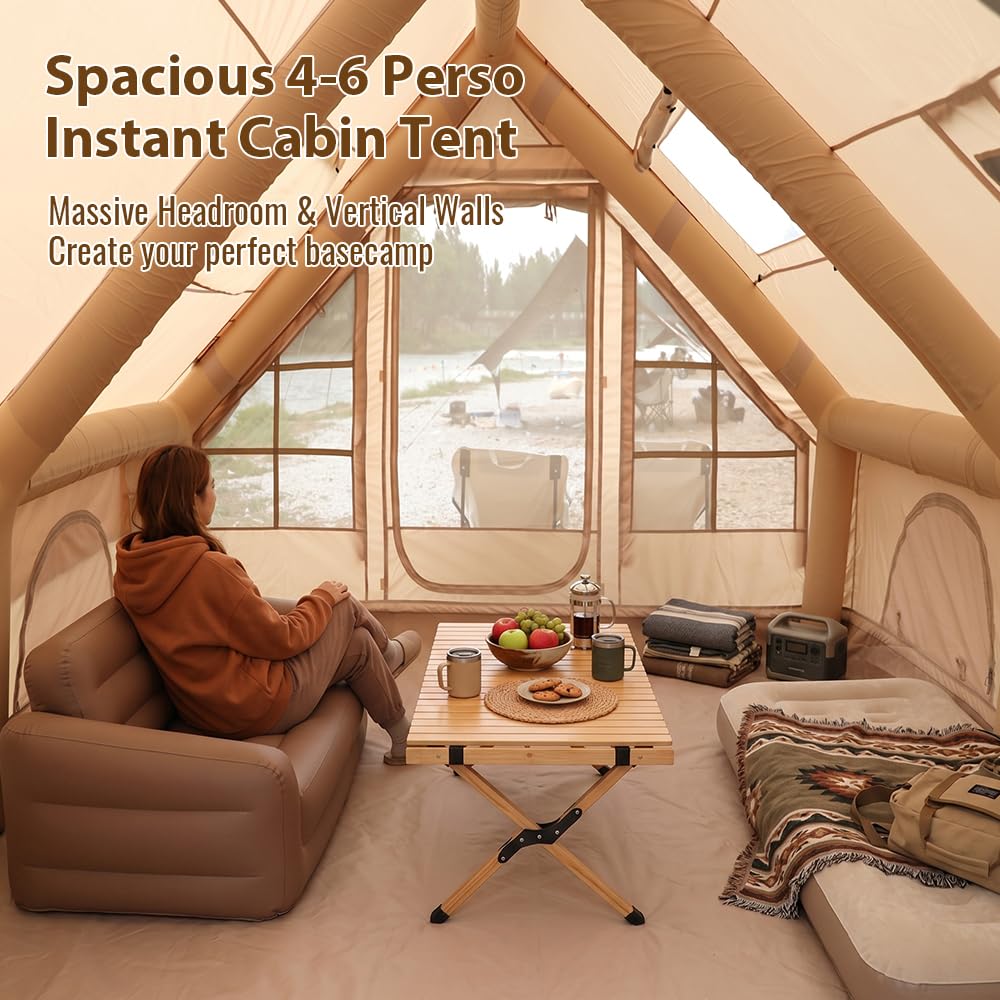 Tente de camping gonflable avec fenêtre de toit - Tente gonflable pour 2 à 4 personnes - Avec pompe à air - Tente gonflable en tissu Oxford imperméable pour les saisons - Montage rapide - Tente