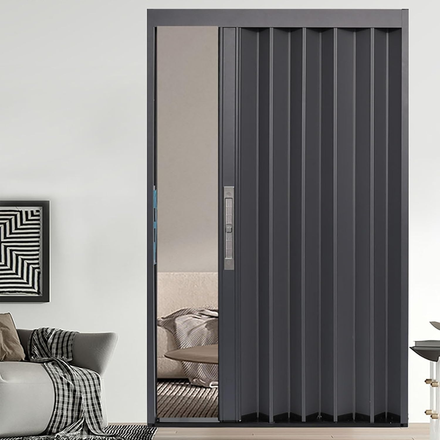 Metal Accordion Door - Retractable Folding Gate for Living Spaces & Commercial Use, No-Drilling Magnetic Design, Easy Install Sliding Door (40x80in / 101.5x203cm)