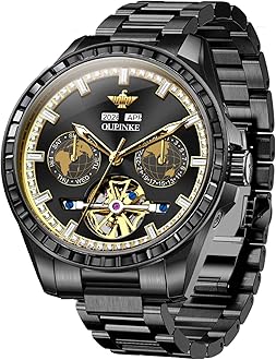 - Watch for Men Automatic Wristwatch 3D Dial with 5ATM Waterproof Luminous Calendar Skeleton Watches-Sapphire Crystal Tungsten Steel Strap
