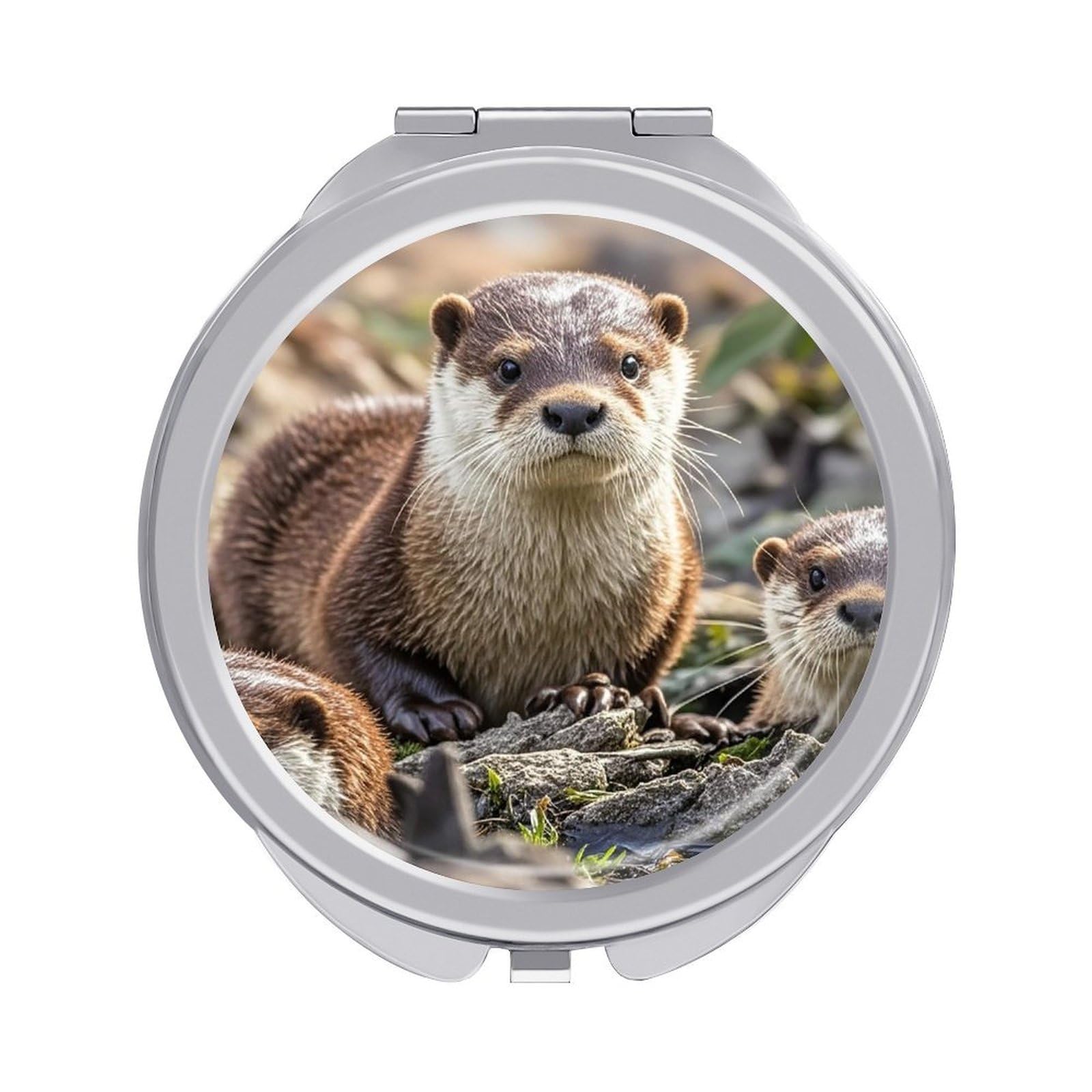 VstaDank Animal Cute Brown Otters Compact Mirror for Purses Round Fashion Travel Makeup Mirror 2X /1x Magnifying Double Sides Mini Mirrors Portable Pocket Mirrors for Handbag Purse Women Gift