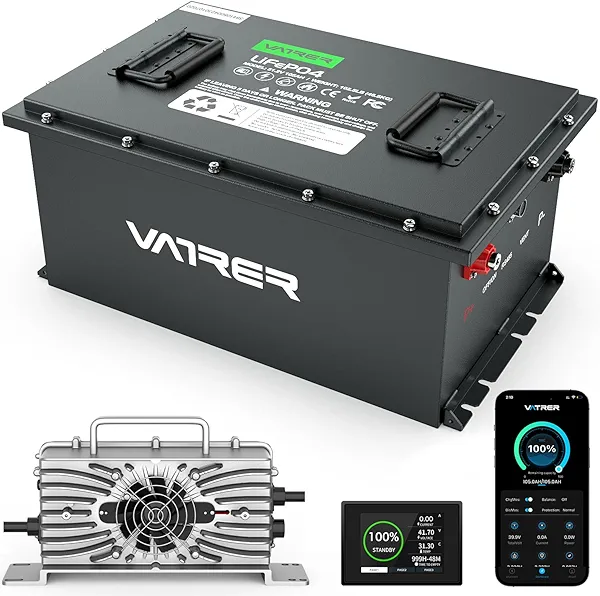 51.2V 105Ah Lithium Golf Cart Battery, Built-in Smart 200A BMS, with Touch Monitor & Mobile APP, VATRER POWER 4000+ Cycles Rechargeable LiFePO4 Battery, Max 10.24kW, Perfect for Golf Carts