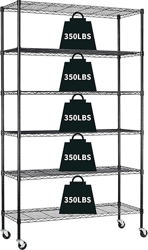 Miniatura 8 de Estantería de garaje, estantes de metal de 78 x 48 x 18 pulgadas, estantería de alambre de 6 niveles, ajustable, resistente, de acero, con ruedas