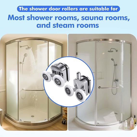 8Pcs Shower Door Rollers, 23mm Shower Door Wheels for Curved Doors Glass Doors, Twin Wheels Pulleys Bathroom Replacement Shower Door Roller with Anti-Collision Block and Screws