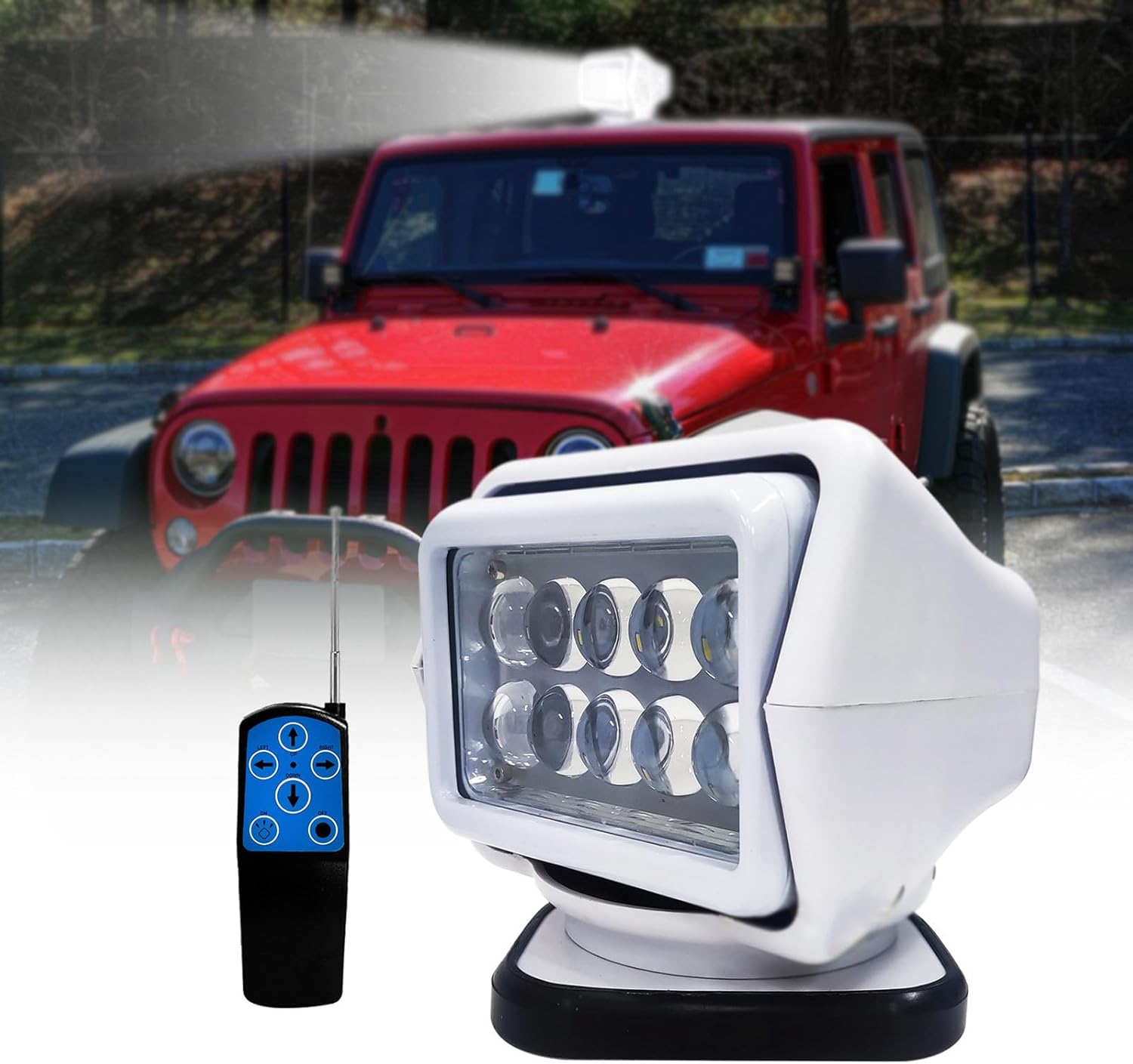 Boat Spotlight, 12V LED Search Light Spot Lights, 50W 360 Deg Rotating Remote Control Work Light for SUV Marine Boat Truck Car,Black