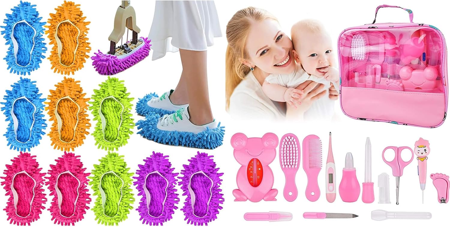 10 Pieces Microfiber Mop Slippers Shoes Cover Soft Washable Reusable Floor Polishing Dust Dirt Hair, Baby Healthcare and Grooming Kit, Baby Care Healthcare Kits for Girl, Baby Grooming Kit Newborn