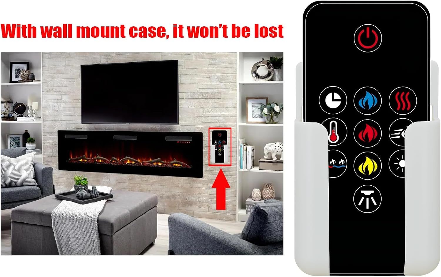 Replacement Remote Control for Napoleon Electric Fireplace W660-0211-SER NEFL42CHS NEFL50CHS NEFL60CHS NEFL74CHS NEFL42CHS-1 NEFL50CHS-1 NEFL60CHS-1 NEFL74CHS-1,with Wall Mounting Bracket