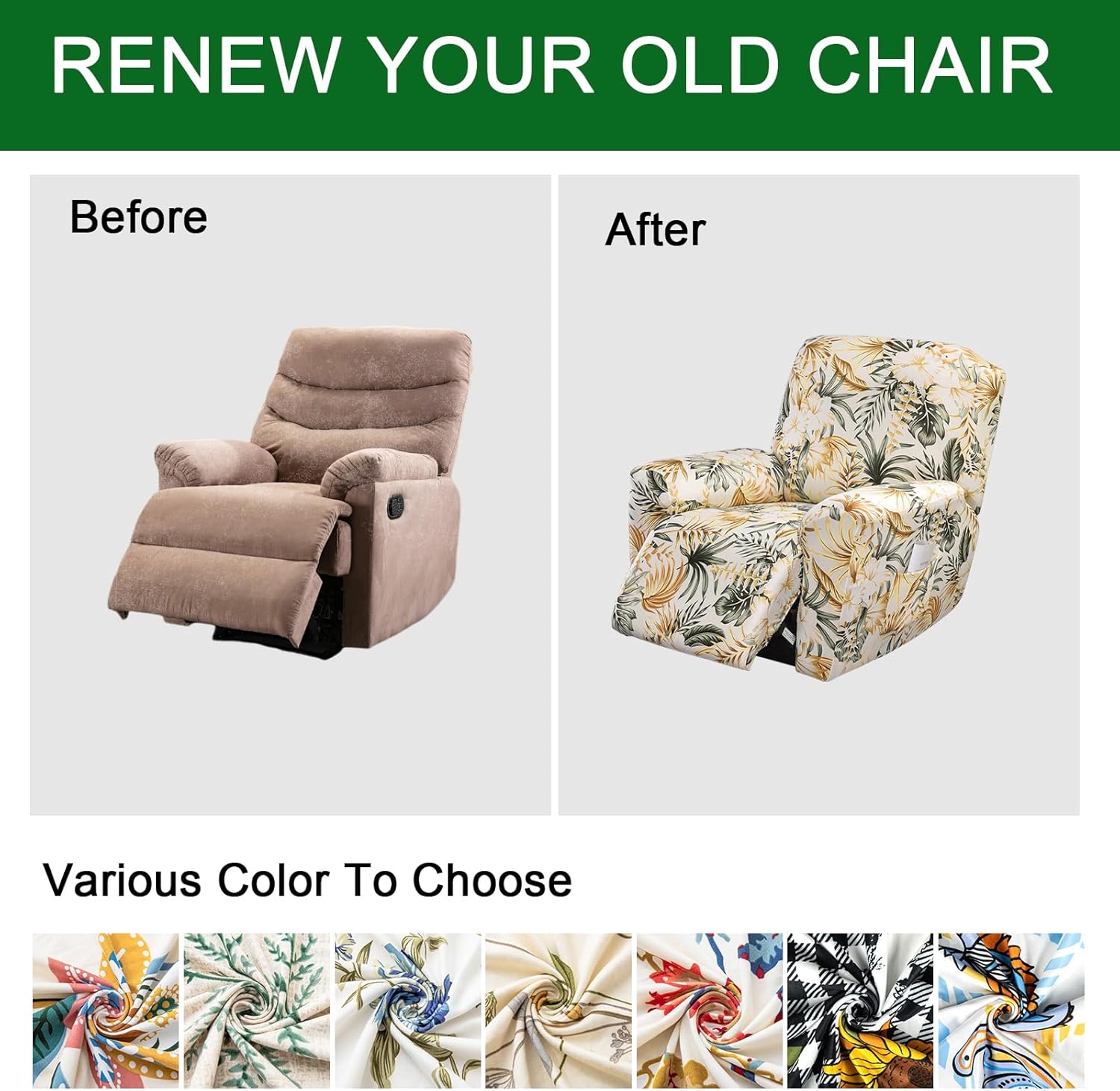 FUANGUI Recliner Chair Cover 4-Pieces Lazyboy Cover for Recliner Chair with Storage Pockets Furniture Protector for Living Room, Jacquard Sofa Slipcover for Kids, Pets, Dog and Cat, 43