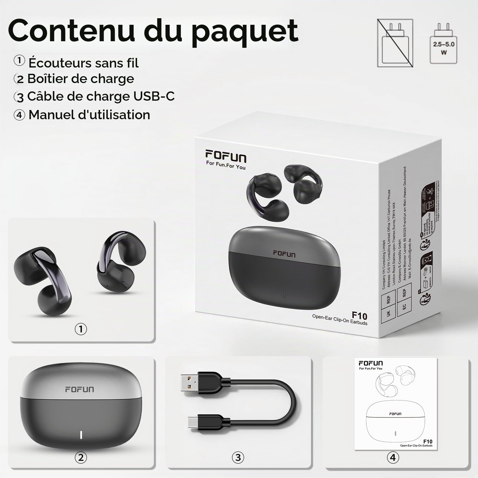 Écouteurs Bluetooth 6.0 à Clipser, Oreillettes Ouvertes avec Boutons physiques et Micro ENC antibruit, Maintien sécurisé pour la Course et l'entraînement, Son HiFi, autonomie 32h