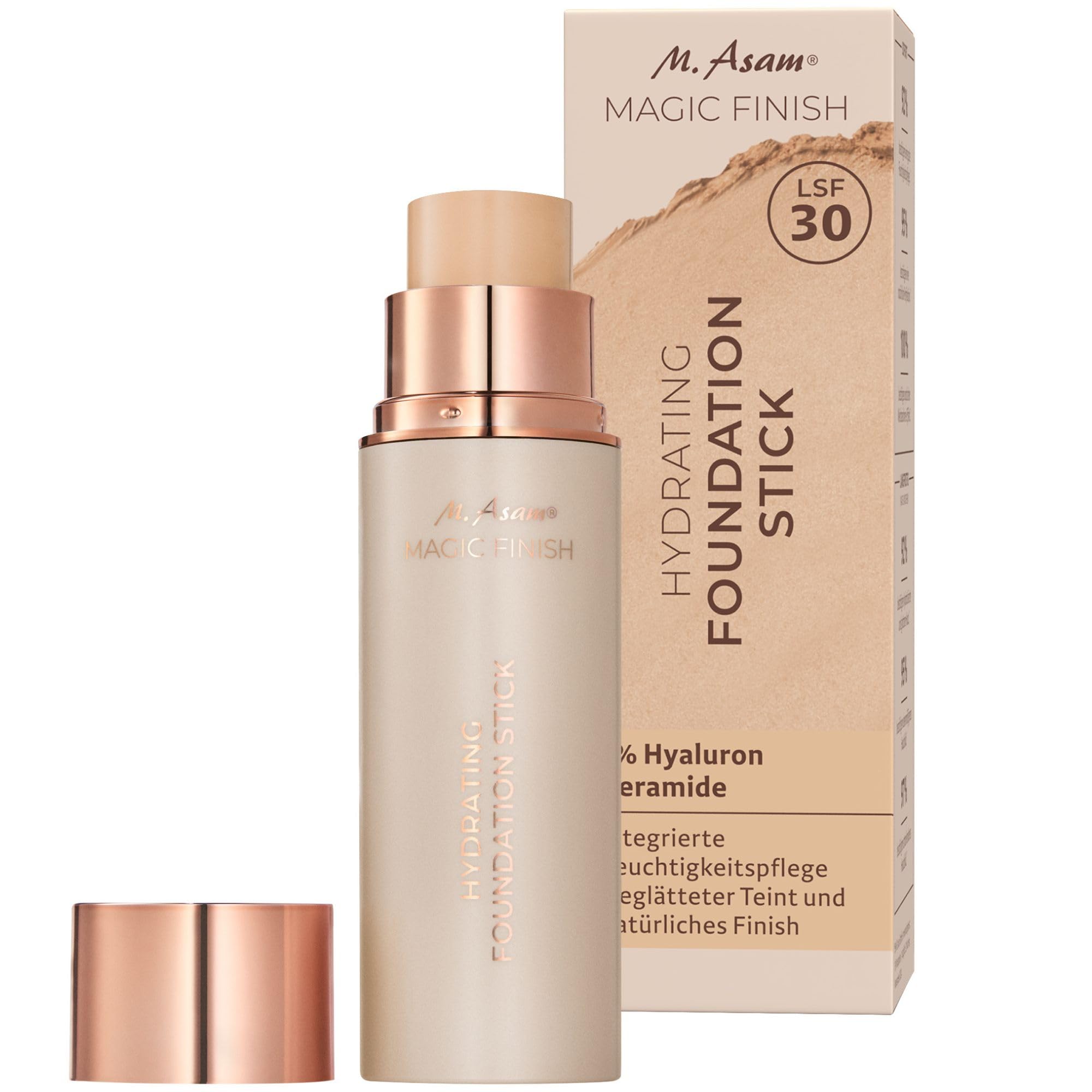 M. Asam MAGIC FINISH Hydrating Foundation Stick, Soft Ivory (12g) – Für ein natürliches, semi-mattes Finish, Mit SPF 30 & 1% Hyaluron, Kaschiert Fältchen & Unreinheiten, Vegane Creme Foundation